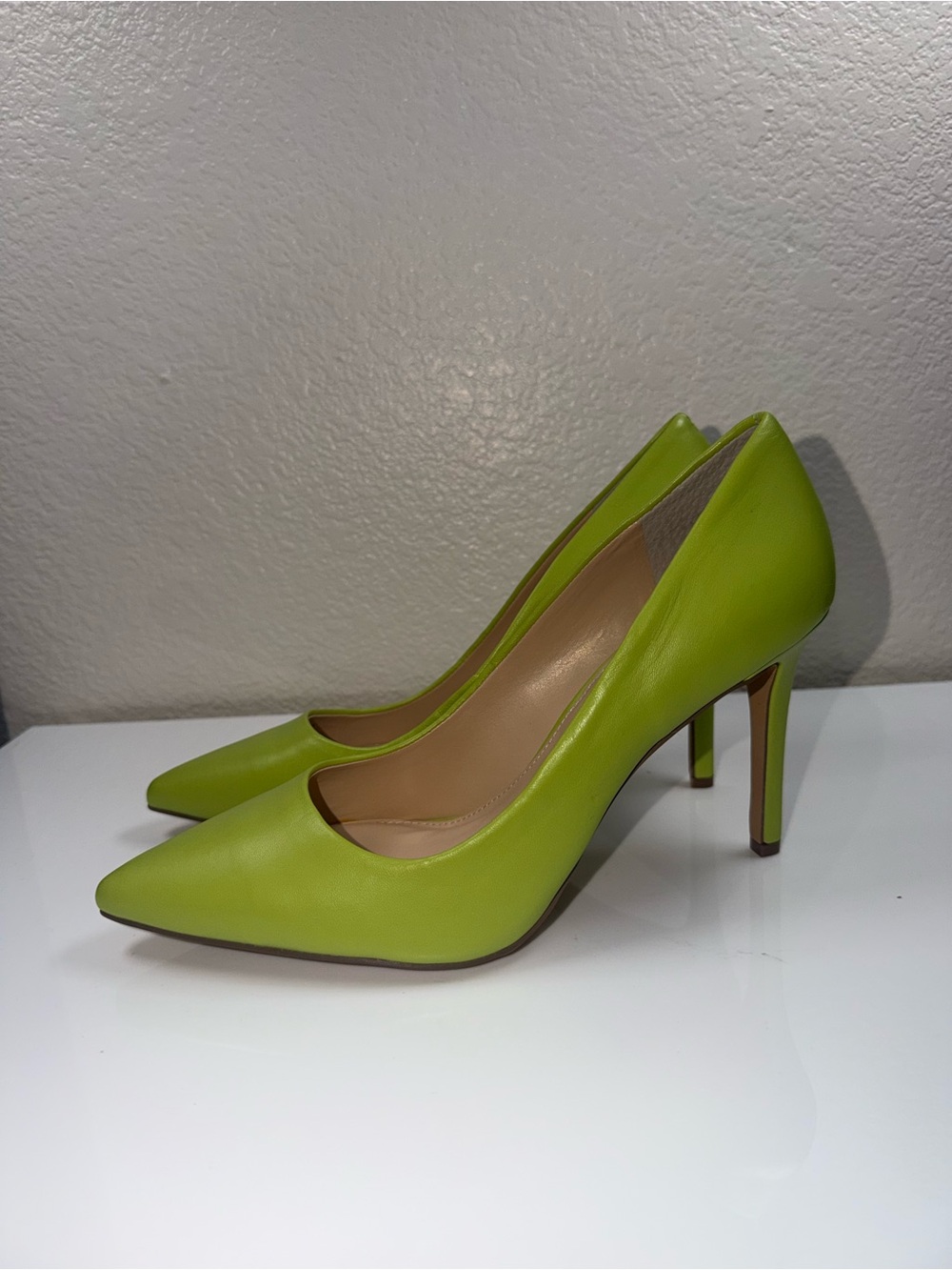 Vince Camuto Bright Lime Pointed-Toe Leather Pumps - Picture 3 of 5